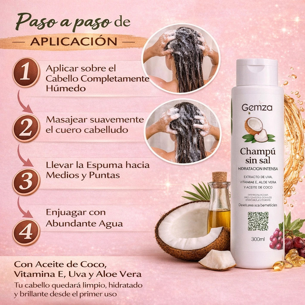 Champú Coco y Vitamina E | Hidratación Intensa Sin Sal